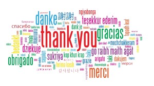 Wordcloud image of the words Thank you in many languages